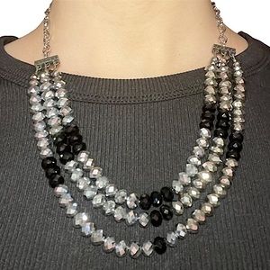 Sophia Collection Silver & Black Beaded Necklace